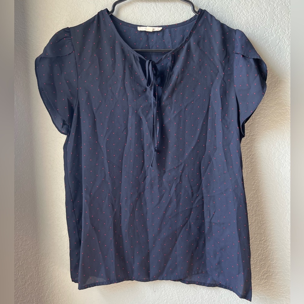 Fun2fun Women’s Polka Dot Blouse, Size Small Navy Blue & Red